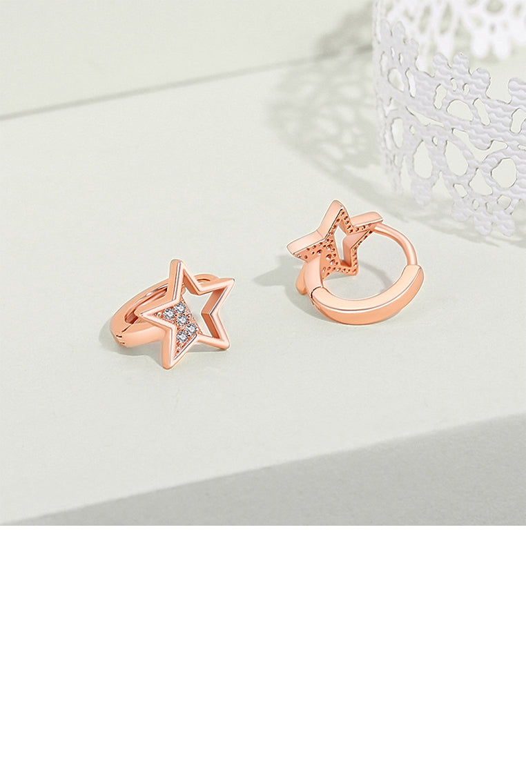 925 Sterling Silver Plated Rose Gold Simple Cute Star Earrings with Cubic Zirconia - Luxurious Look