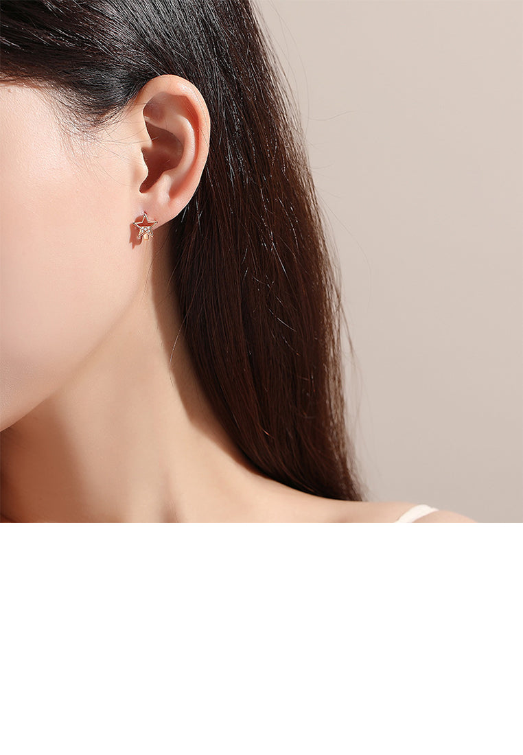 925 Sterling Silver Plated Rose Gold Simple Cute Star Earrings with Cubic Zirconia - Luxurious Look