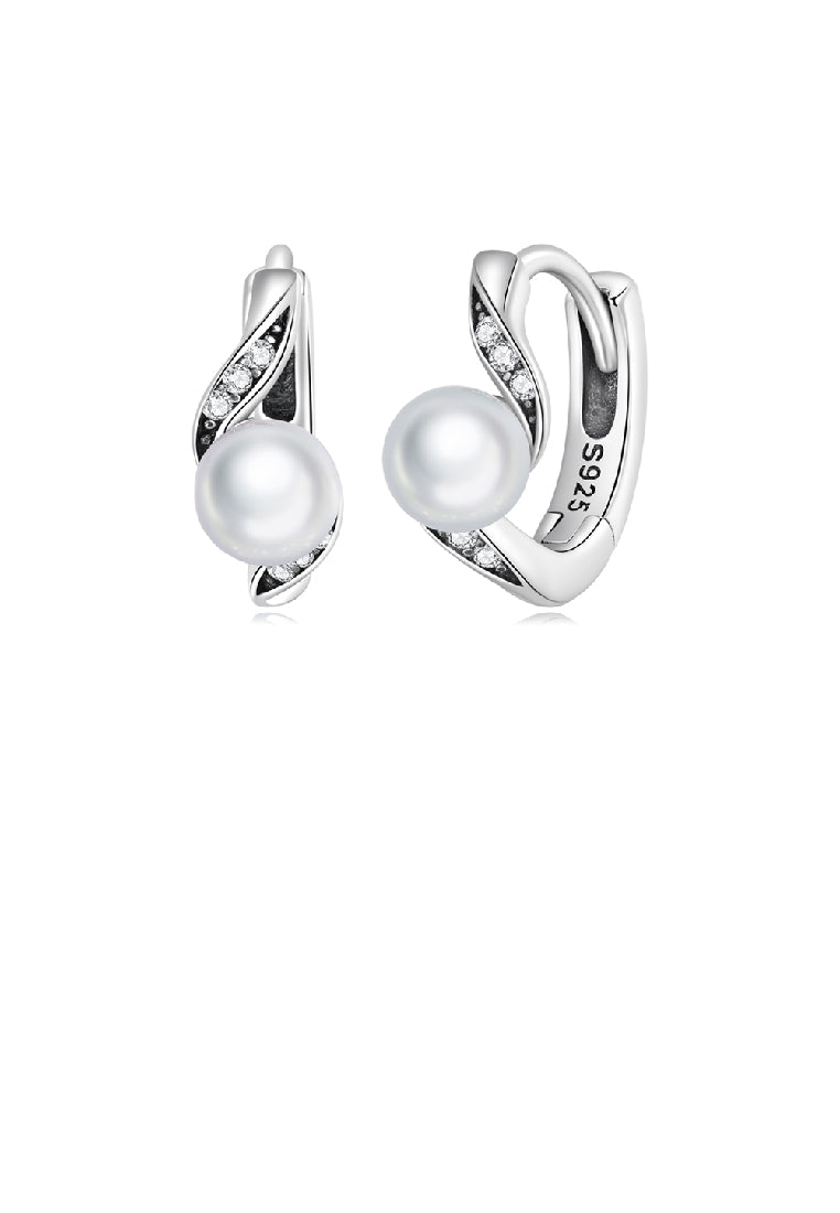 925 Sterling Silver Simple and Elegant Imitation Pearl Line Geometric Earrings with Cubic Zirconia - Luxurious Look