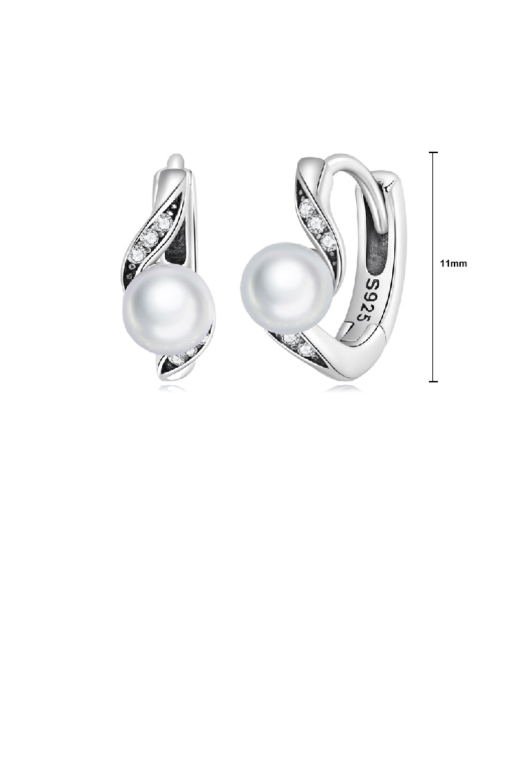 925 Sterling Silver Simple and Elegant Imitation Pearl Line Geometric Earrings with Cubic Zirconia - Luxurious Look