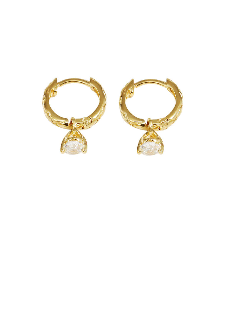 925 Sterling Silver Plated Gold Simple Fashion Pattern Geometric Earrings with Cubic Zirconia - Luxurious Look