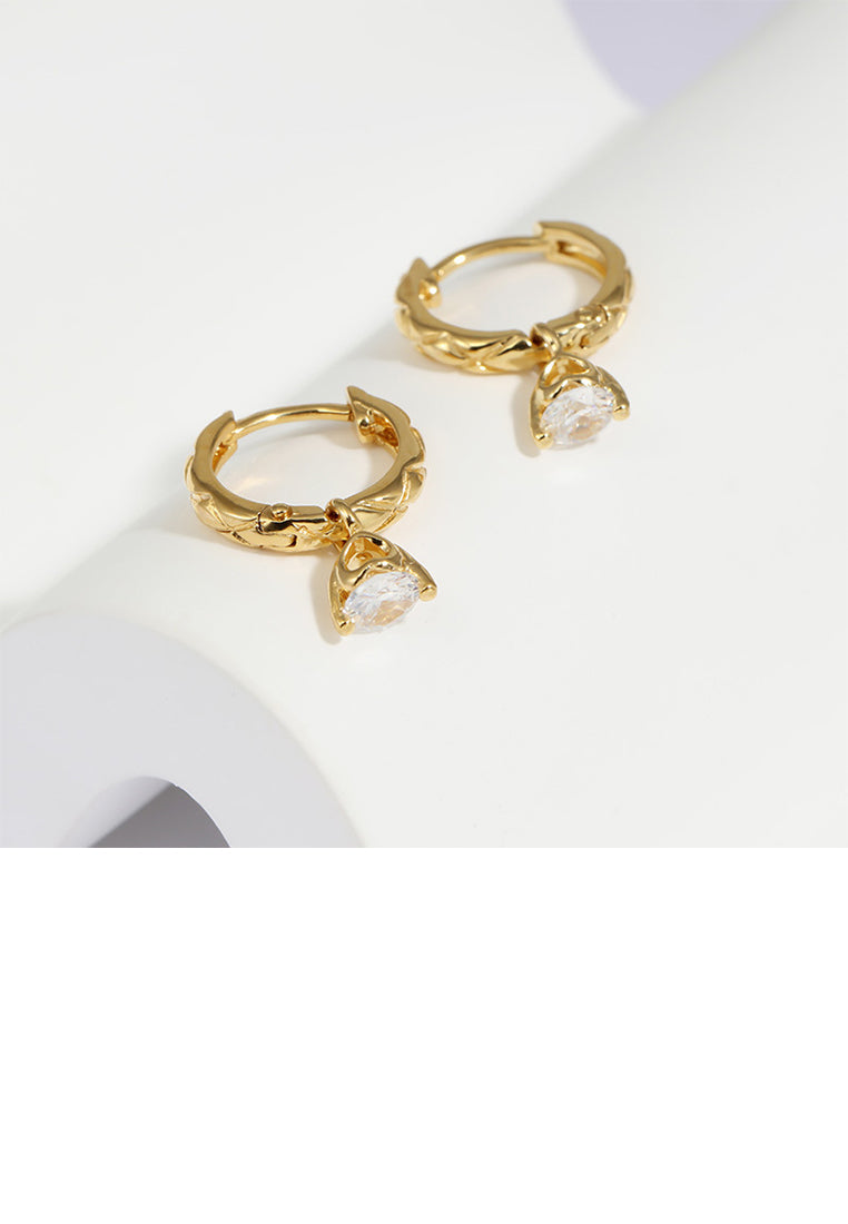 925 Sterling Silver Plated Gold Simple Fashion Pattern Geometric Earrings with Cubic Zirconia - Luxurious Look