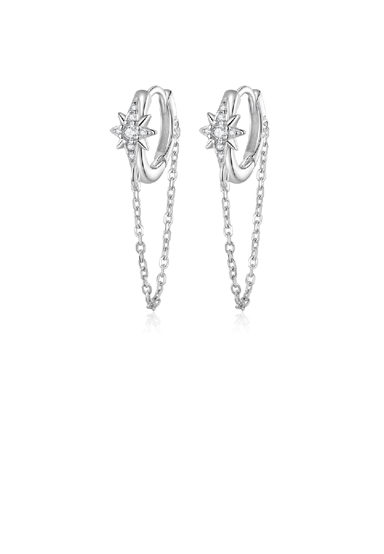 925 Sterling Silver Fashion Simple Eight-pointed Star Geometric Tassel Earrings with Cubic Zirconia - Luxurious Look