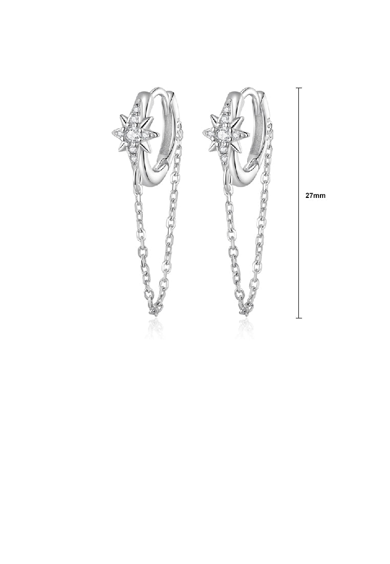 925 Sterling Silver Fashion Simple Eight-pointed Star Geometric Tassel Earrings with Cubic Zirconia - Luxurious Look