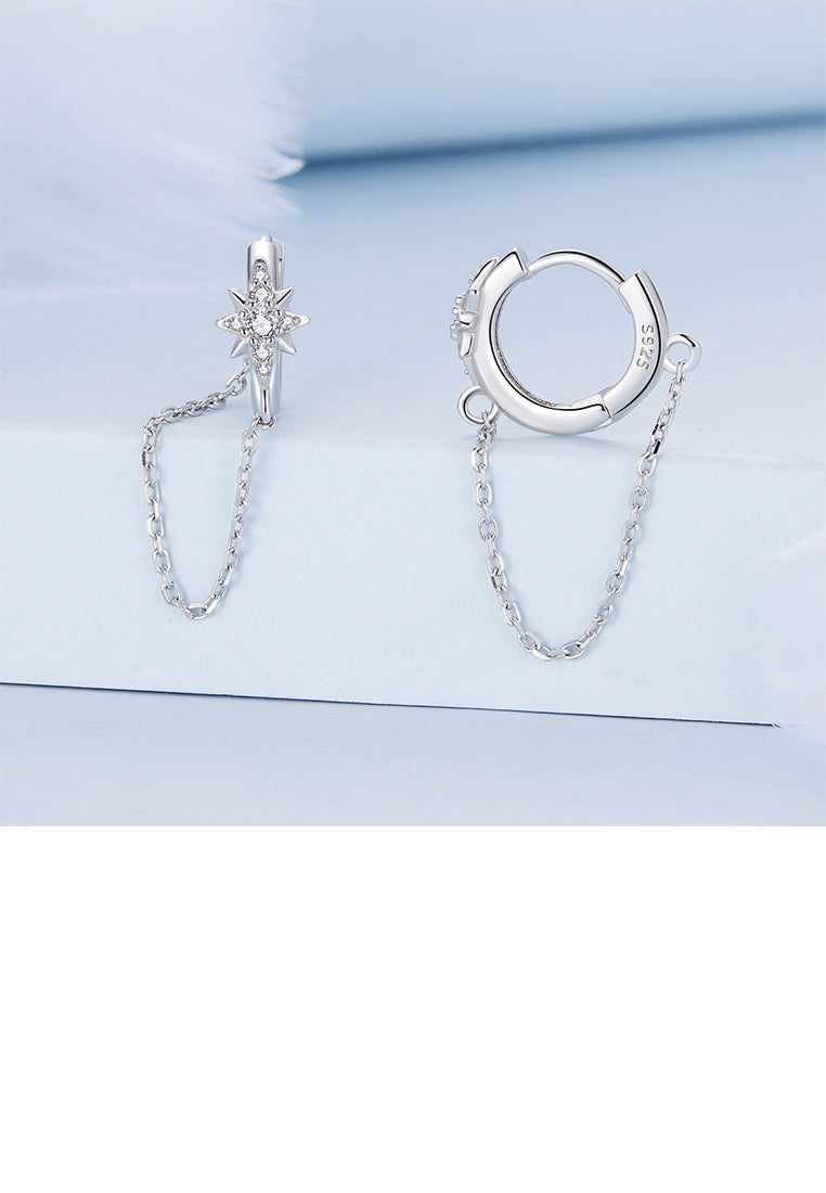 925 Sterling Silver Fashion Simple Eight-pointed Star Geometric Tassel Earrings with Cubic Zirconia - Luxurious Look