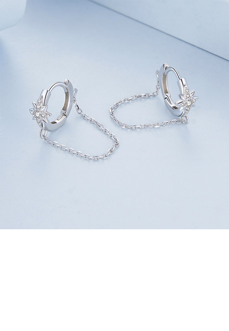 925 Sterling Silver Fashion Simple Eight-pointed Star Geometric Tassel Earrings with Cubic Zirconia - Luxurious Look