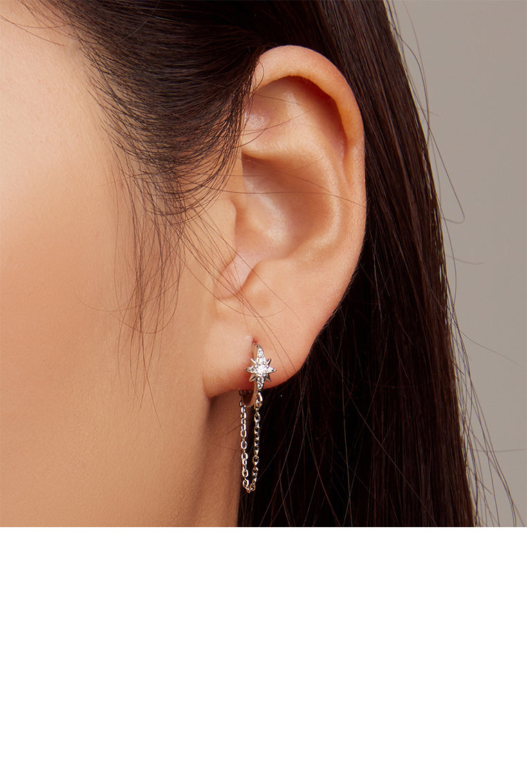 925 Sterling Silver Fashion Simple Eight-pointed Star Geometric Tassel Earrings with Cubic Zirconia - Luxurious Look