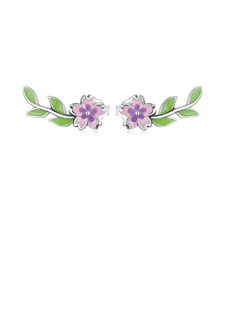 925 Sterling Silver Fashion Temperament Enamel Purple Flower Stud Earrings