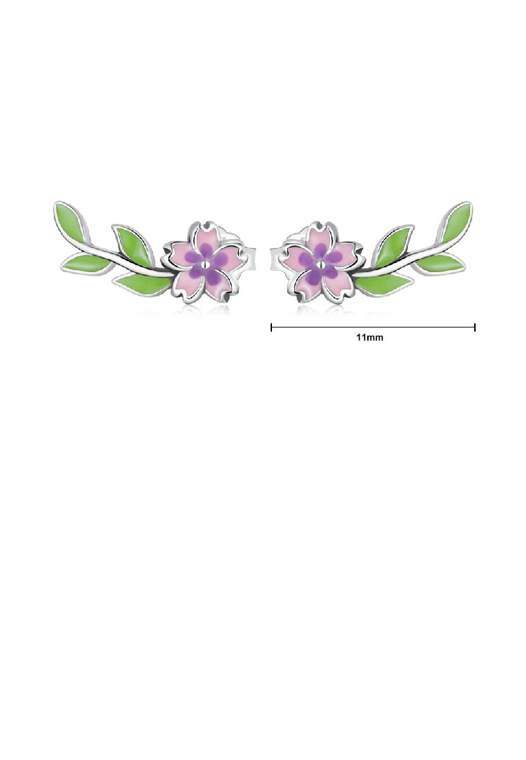 925 Sterling Silver Fashion Temperament Enamel Purple Flower Stud Earrings