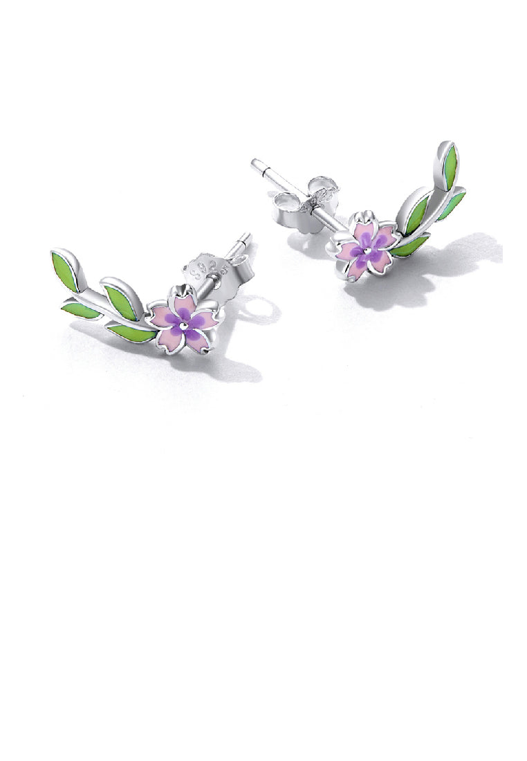 925 Sterling Silver Fashion Temperament Enamel Purple Flower Stud Earrings