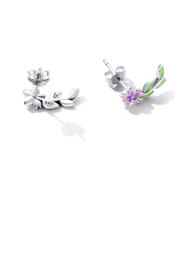 925 Sterling Silver Fashion Temperament Enamel Purple Flower Stud Earrings