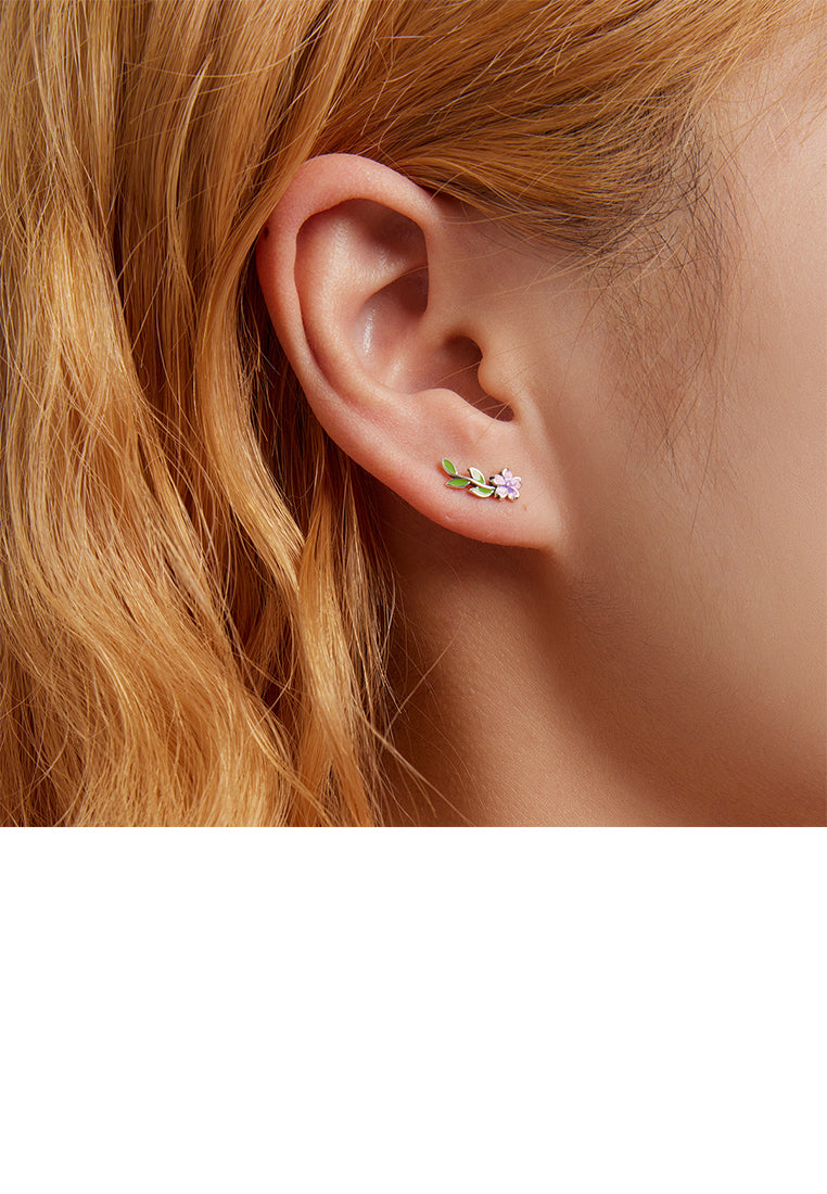 925 Sterling Silver Fashion Temperament Enamel Purple Flower Stud Earrings