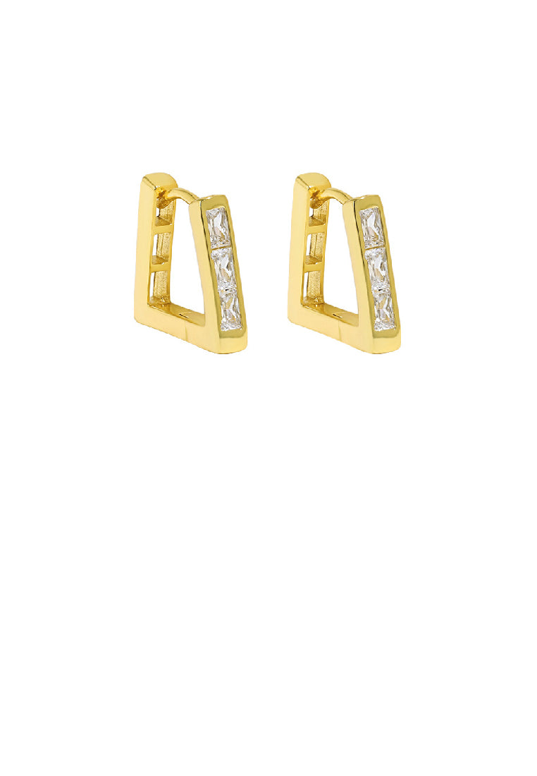 925 Sterling Silver Plated Gold Simple Personality Trapezoidal Geometric Stud Earrings with Cubic Zirconia - Luxurious Look