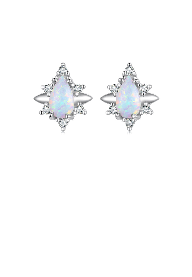 925 Sterling Silver Fashion Simple Water Drop Shape Opal Geometric Stud Earrings with Cubic Zirconia - Luxurious Look