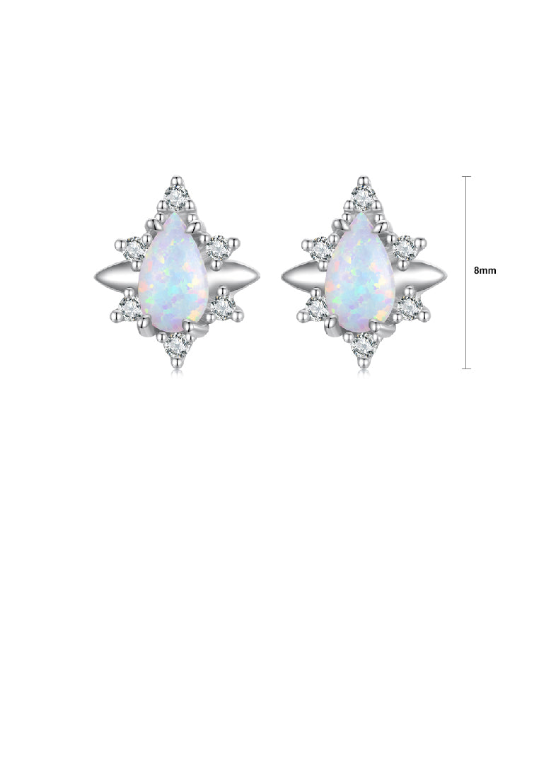 925 Sterling Silver Fashion Simple Water Drop Shape Opal Geometric Stud Earrings with Cubic Zirconia - Luxurious Look