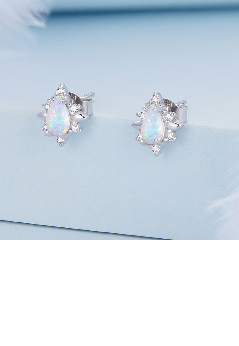 925 Sterling Silver Fashion Simple Water Drop Shape Opal Geometric Stud Earrings with Cubic Zirconia - Luxurious Look