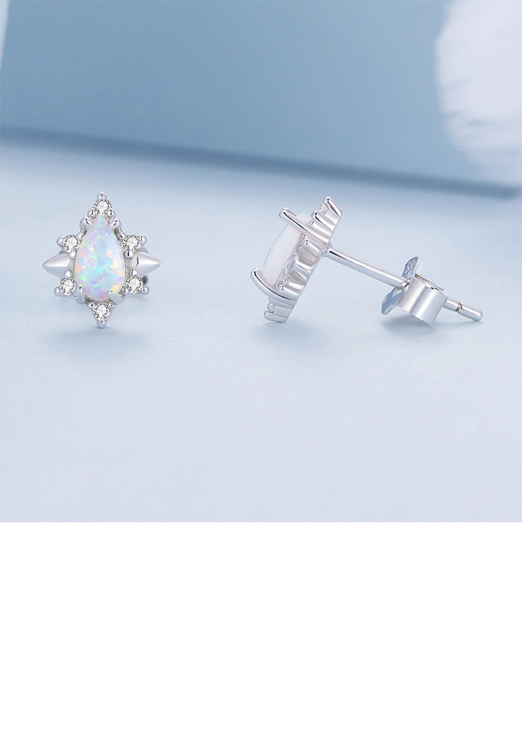 925 Sterling Silver Fashion Simple Water Drop Shape Opal Geometric Stud Earrings with Cubic Zirconia - Luxurious Look
