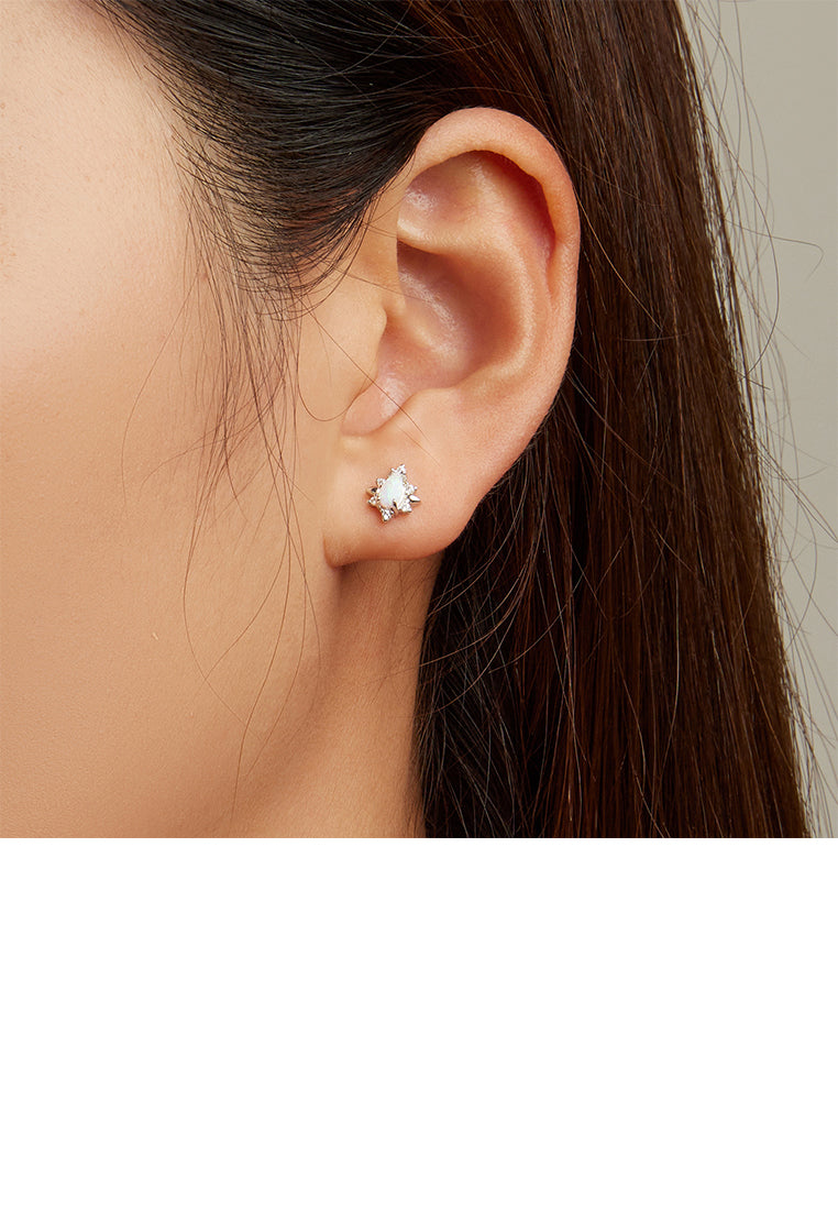 925 Sterling Silver Fashion Simple Water Drop Shape Opal Geometric Stud Earrings with Cubic Zirconia - Luxurious Look