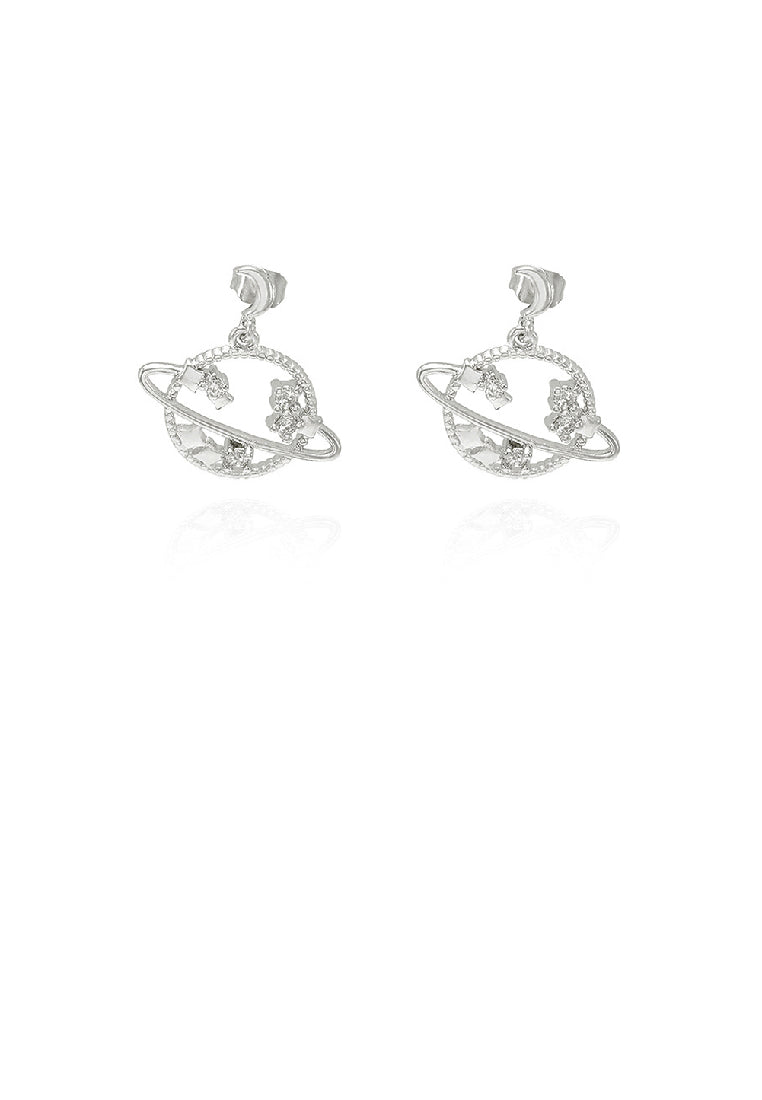 Fashion Creative Hollow Planet Star Earrings with Cubic Zirconia - Luxurious Look