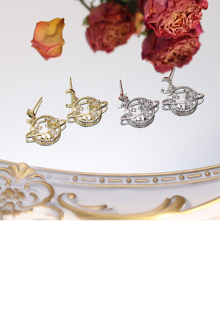 Fashion Creative Hollow Planet Star Earrings with Cubic Zirconia - Luxurious Look