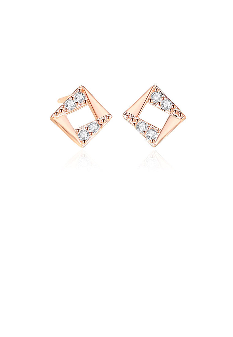 925 Sterling Silver Plated Rose Gold Simple and Fashion Hollow Geometric Square Stud Earrings with Cubic Zirconia - Luxurious Look