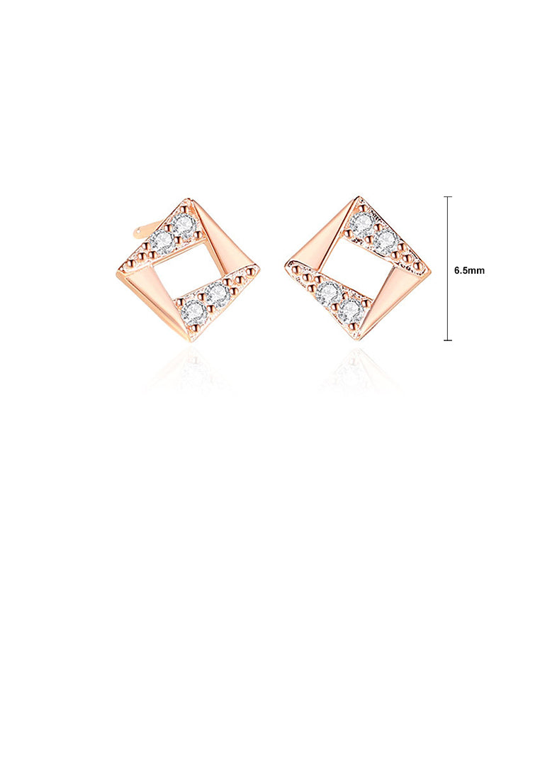 925 Sterling Silver Plated Rose Gold Simple and Fashion Hollow Geometric Square Stud Earrings with Cubic Zirconia - Luxurious Look