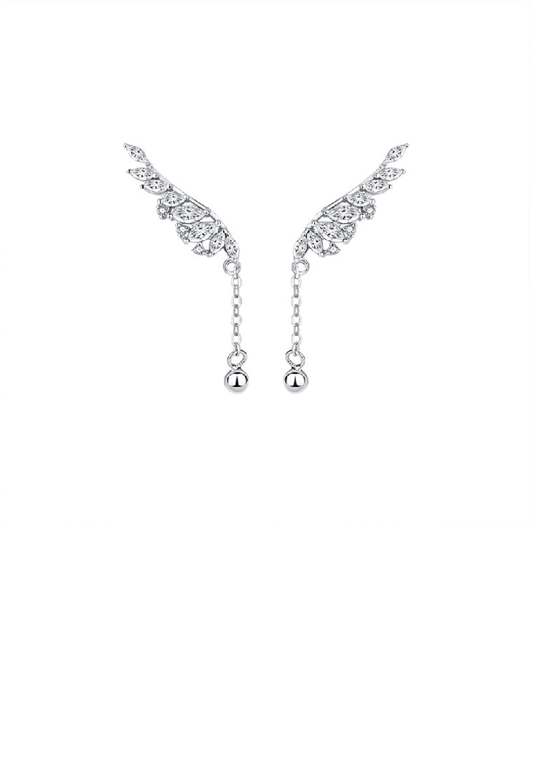 925 Sterling Silver Simple Fashion Leaf Tassel Earrings with Cubic Zirconia - Luxurious Look