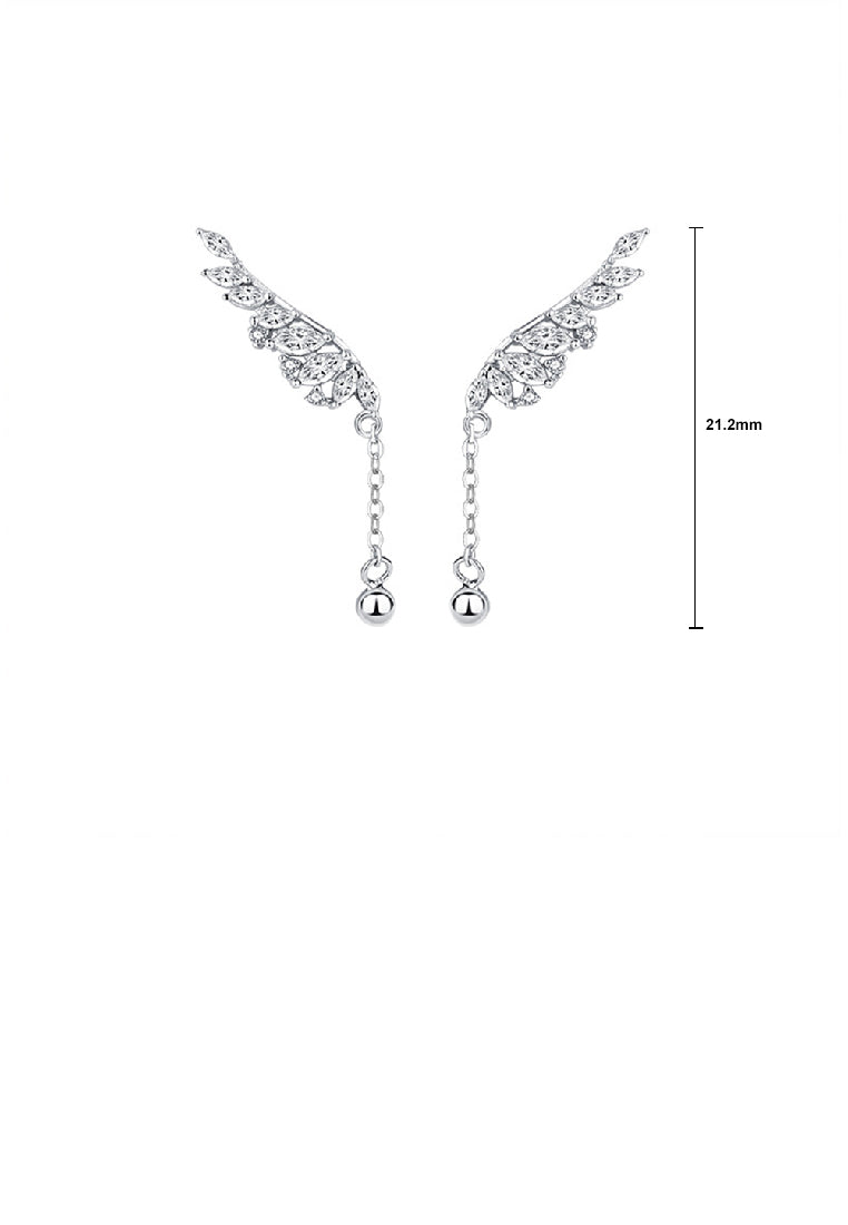 925 Sterling Silver Simple Fashion Leaf Tassel Earrings with Cubic Zirconia - Luxurious Look