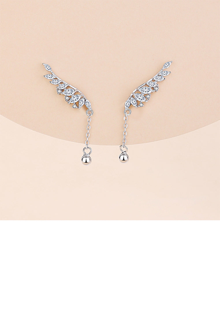 925 Sterling Silver Simple Fashion Leaf Tassel Earrings with Cubic Zirconia - Luxurious Look