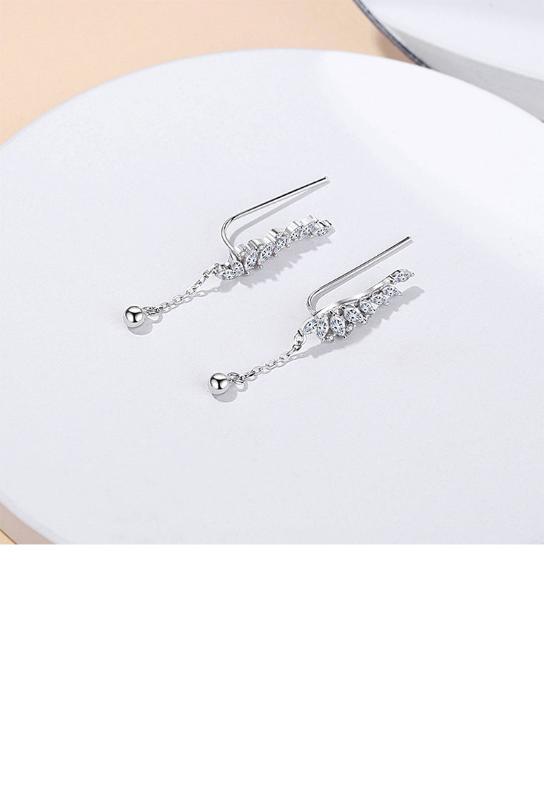 925 Sterling Silver Simple Fashion Leaf Tassel Earrings with Cubic Zirconia - Luxurious Look