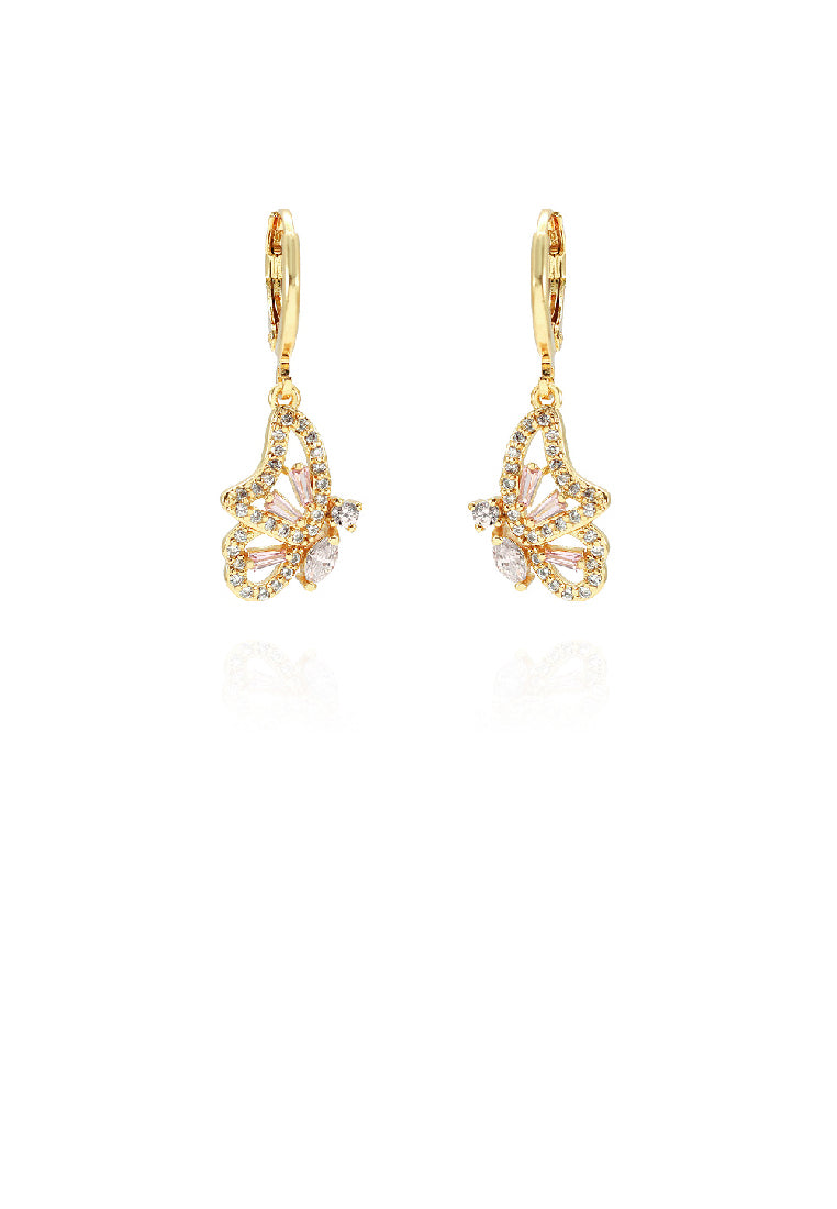 Fashion Elegant Plated Gold Butterfly Earrings with Pink Cubic Zirconia - Luxurious Look - Vibrant Color