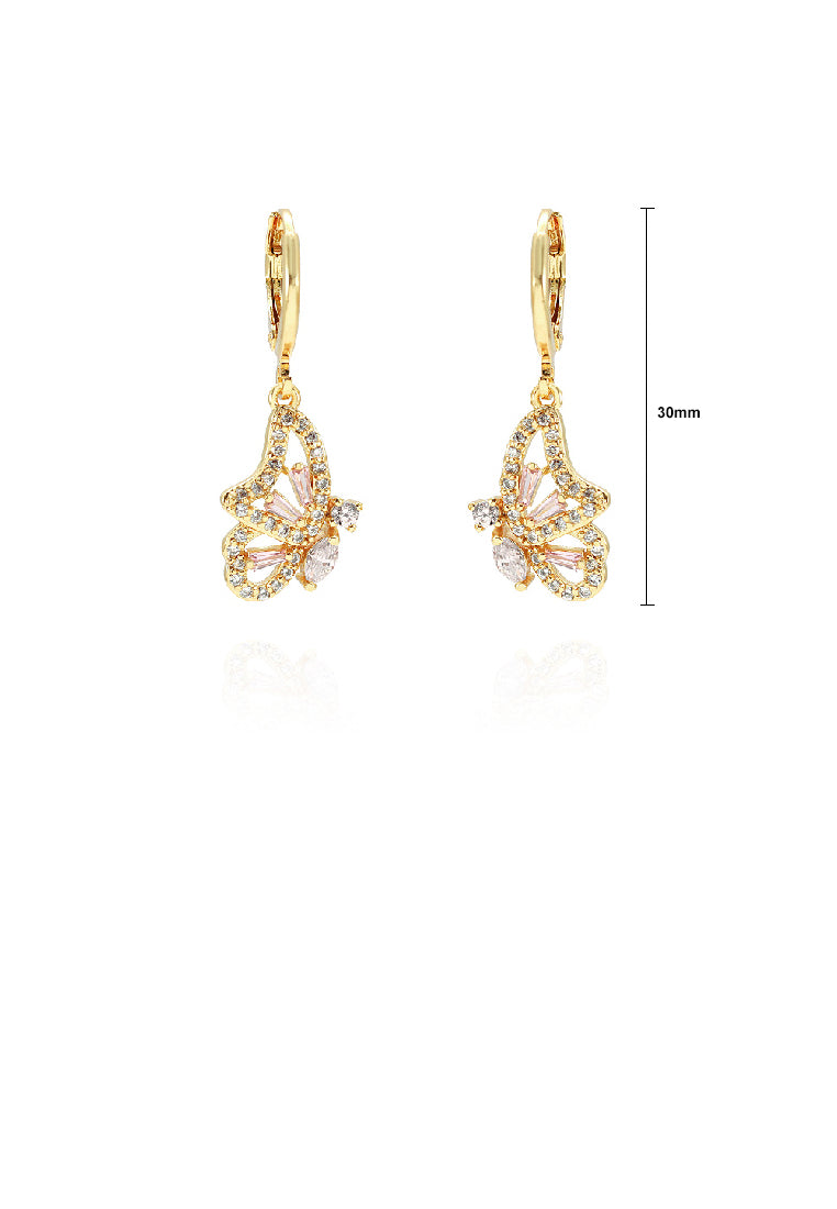 Fashion Elegant Plated Gold Butterfly Earrings with Pink Cubic Zirconia - Luxurious Look - Vibrant Color