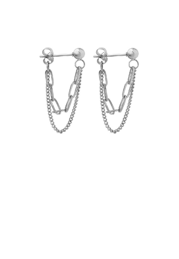 Fashion Simple 316L Stainless Steel Chain Double Layer Earrings