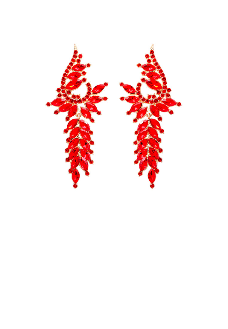 Fashion Elegant Plated Gold Geometric Tassel Earrings with Red Cubic Zirconia - Luxurious Look - Vibrant Color