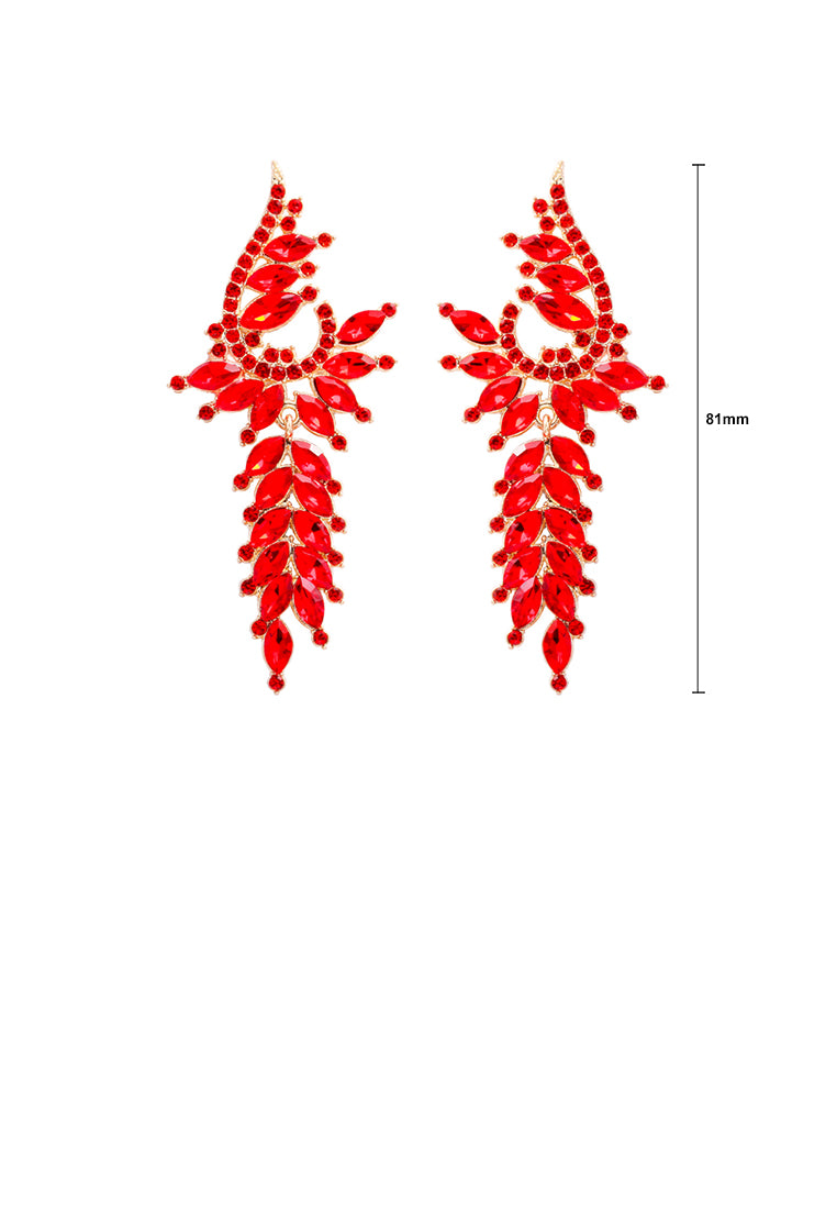 Fashion Elegant Plated Gold Geometric Tassel Earrings with Red Cubic Zirconia - Luxurious Look - Vibrant Color