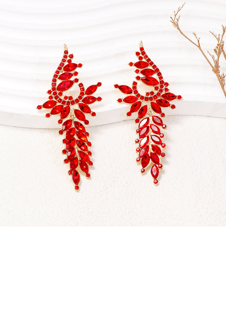 Fashion Elegant Plated Gold Geometric Tassel Earrings with Red Cubic Zirconia - Luxurious Look - Vibrant Color