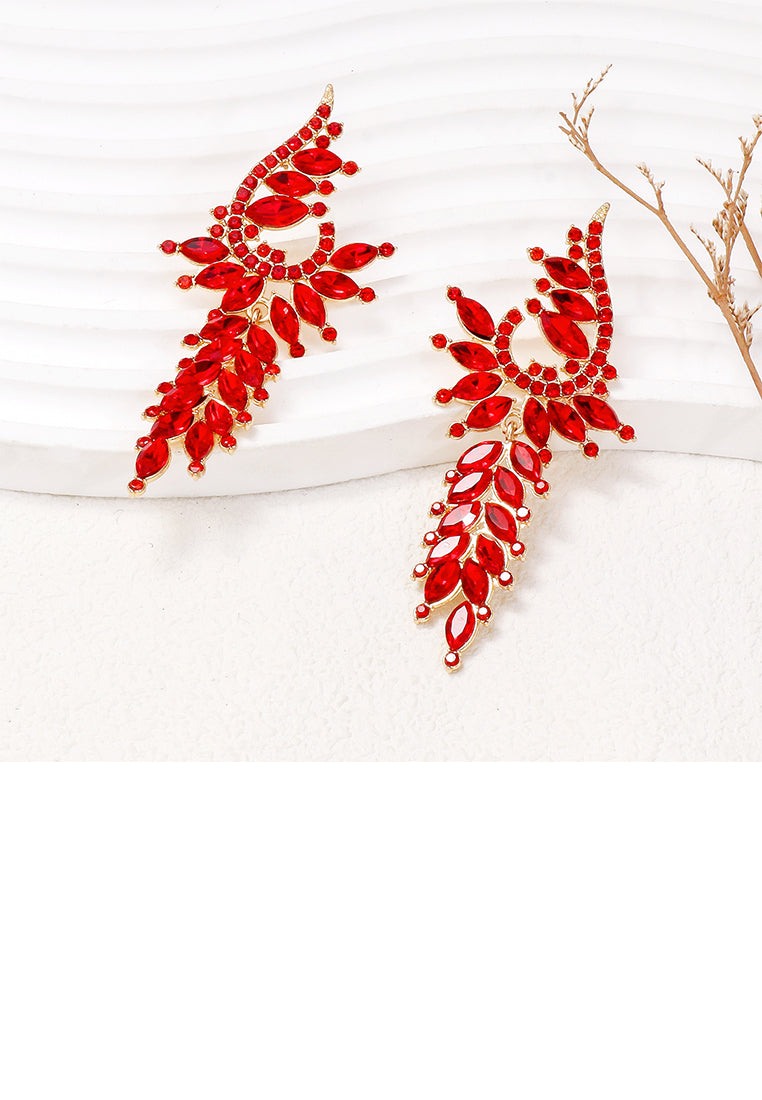 Fashion Elegant Plated Gold Geometric Tassel Earrings with Red Cubic Zirconia - Luxurious Look - Vibrant Color