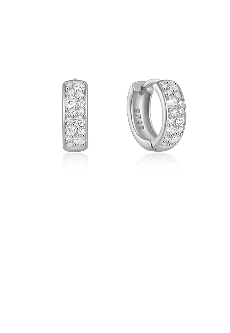 925 Sterling Silver Simple Brilliant Geometric Hoop Earrings with Cubic Zirconia - Luxurious Look