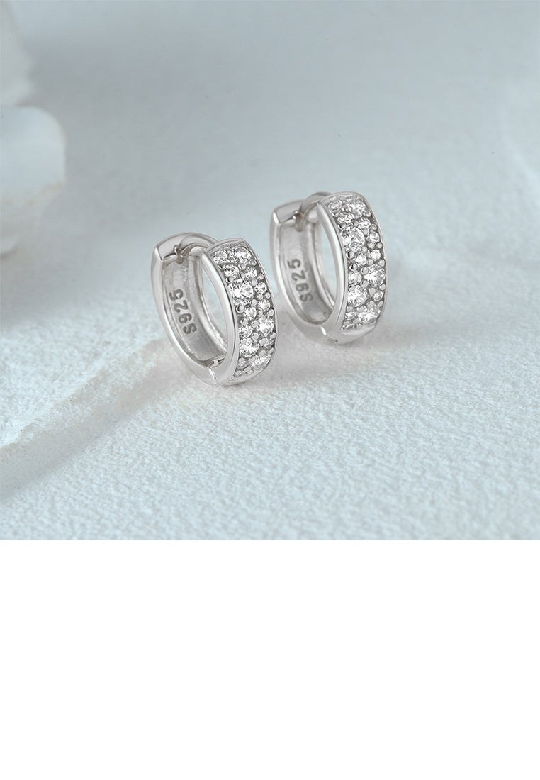 925 Sterling Silver Simple Brilliant Geometric Hoop Earrings with Cubic Zirconia - Luxurious Look