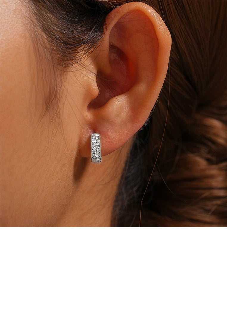 925 Sterling Silver Simple Brilliant Geometric Hoop Earrings with Cubic Zirconia - Luxurious Look