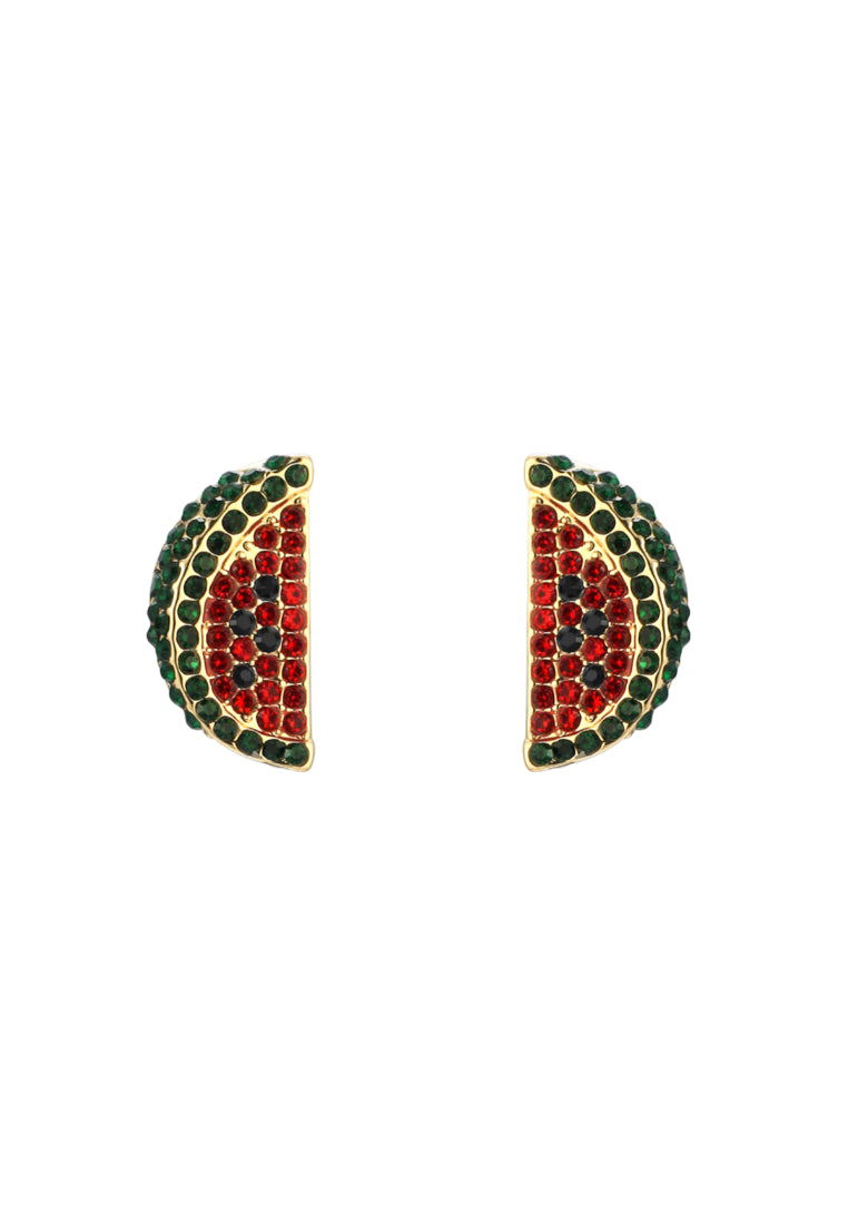 Sweet and Lovely Plated Gold Watermelon Stud Earrings with Cubic Zirconia - Luxurious Look