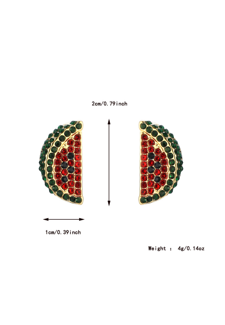 Sweet and Lovely Plated Gold Watermelon Stud Earrings with Cubic Zirconia - Luxurious Look