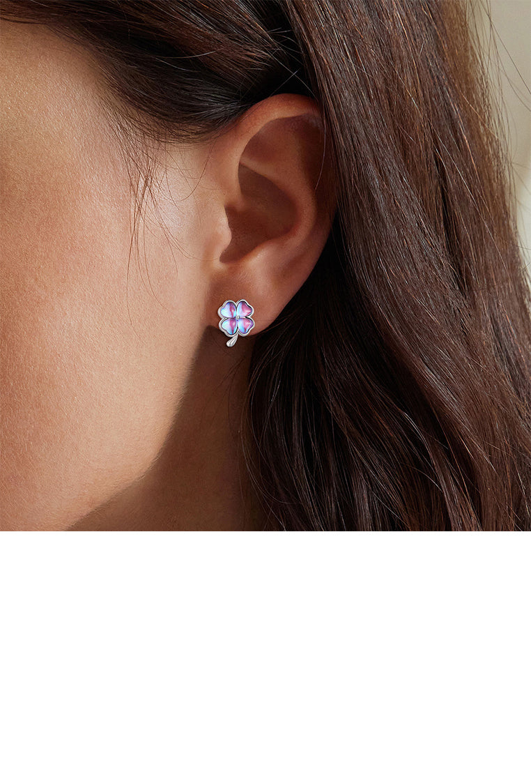 925 Sterling Silver Fashion Simple Four-leafed Clover Moonstone Stud Earrings