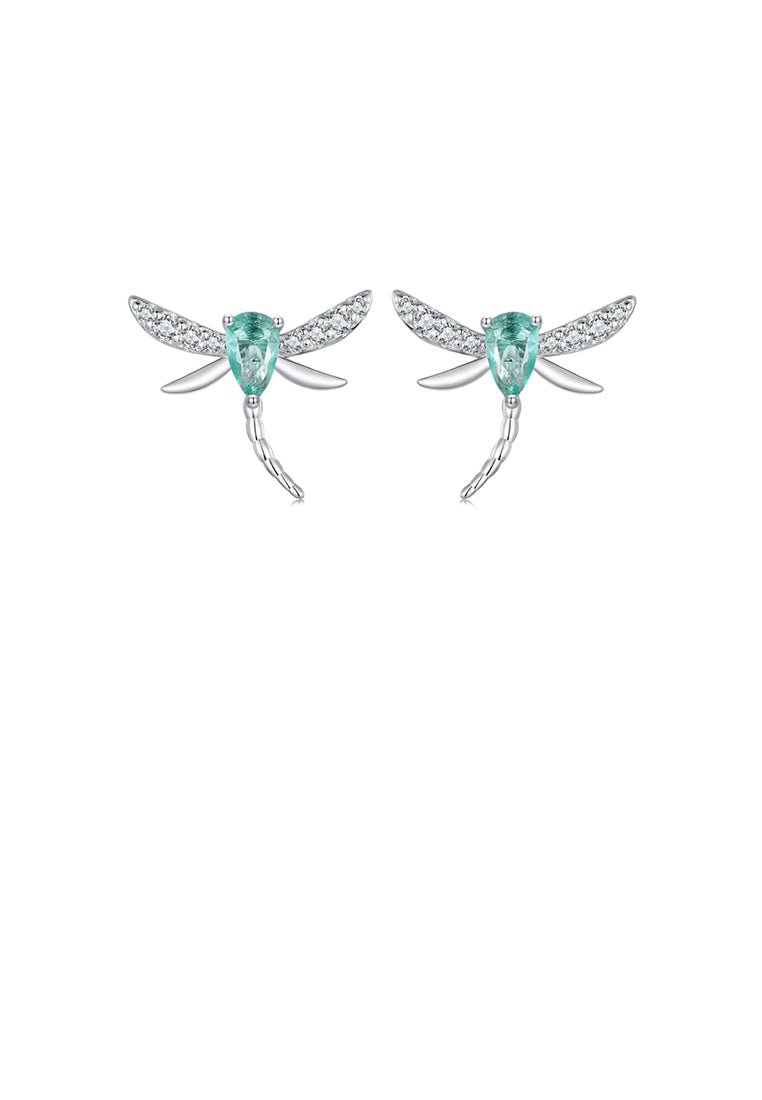 925 Sterling Silver Fashion Simple Dragonfly Stud Earrings with Cubic Zirconia - Luxurious Look