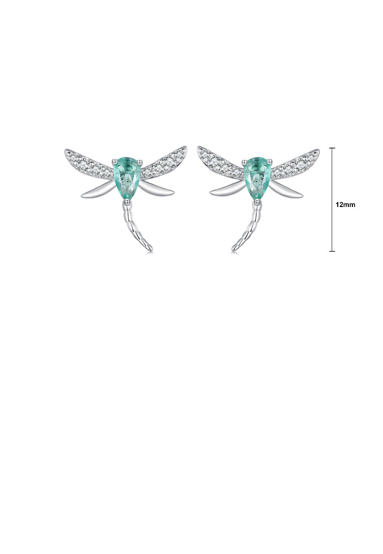 925 Sterling Silver Fashion Simple Dragonfly Stud Earrings with Cubic Zirconia - Luxurious Look