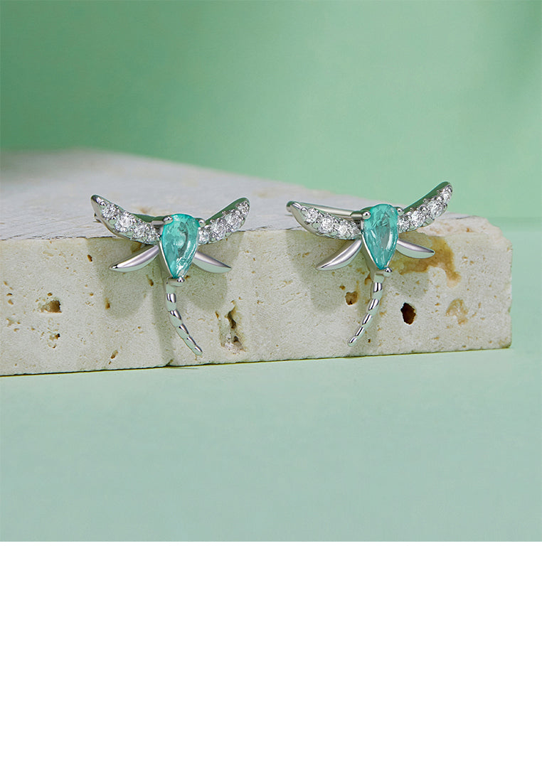 925 Sterling Silver Fashion Simple Dragonfly Stud Earrings with Cubic Zirconia - Luxurious Look
