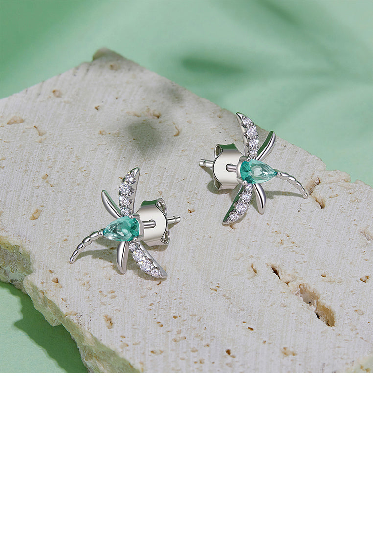 925 Sterling Silver Fashion Simple Dragonfly Stud Earrings with Cubic Zirconia - Luxurious Look