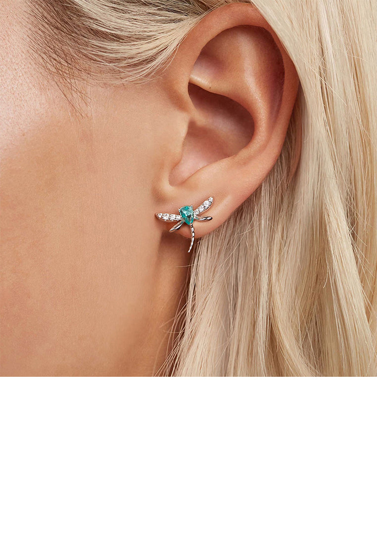 925 Sterling Silver Fashion Simple Dragonfly Stud Earrings with Cubic Zirconia - Luxurious Look