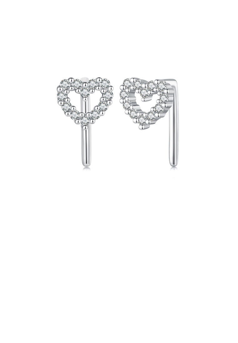 925 Sterling Silver Simple and Cute Hollow Heart-shaped Stud Earrings with Cubic Zirconia - Luxurious Look