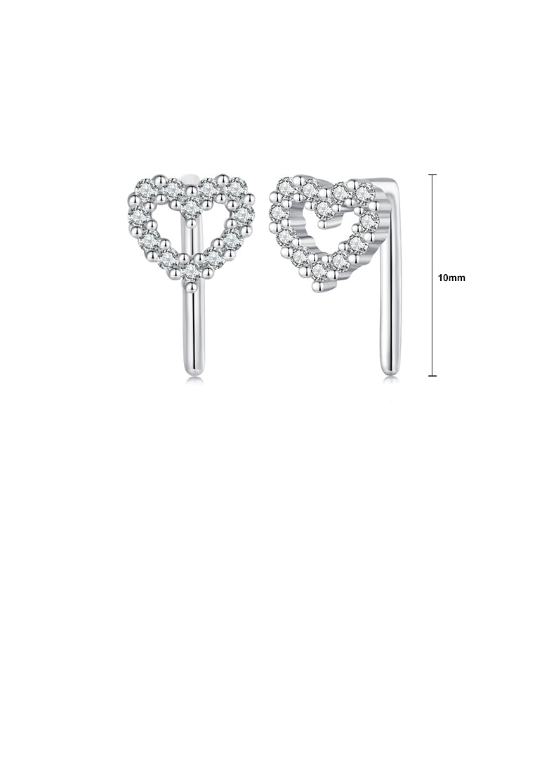 925 Sterling Silver Simple and Cute Hollow Heart-shaped Stud Earrings with Cubic Zirconia - Luxurious Look